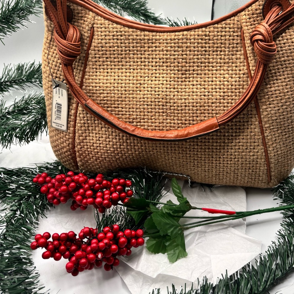 Adrienne Vittadini Straw Woven Raffia Leather Trim Shoulder bag